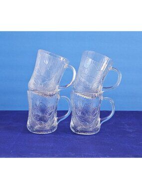 Vintage Arcoroc Canterbury Clear Glass Mugs, Set Of 4